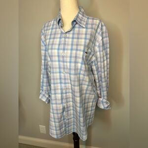 Sz M Vineyard Vines Slim Fit Tucker button down shirt blue white plaid cotton